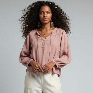 Magaschoni 100% Organic Cotton Boho Mauve Peasant Blouse Top Size Large